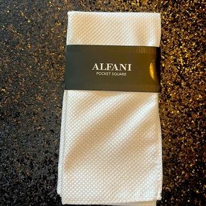 Alfani pocket square White with Silver stitching, in original packaging.